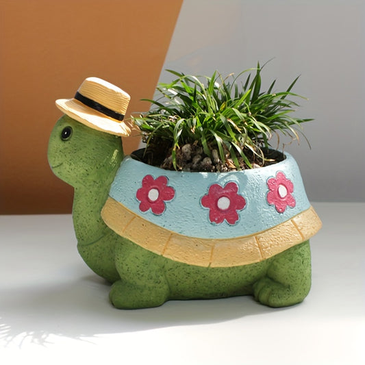 "1pc Adorable Turtle Planter Pot for Indoor and Outdoor Use - Perfect for Succulent Plants, Desk Display, and Home Decoration - 4.3"" Resin Flower Pot"
